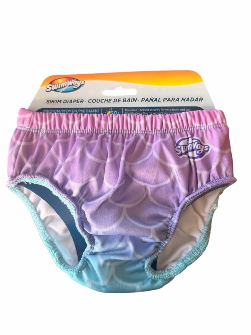 SwimWays Reusable Swim Diaper Medium 12 Months 18-22 lbs Mermaid UPF 50+
